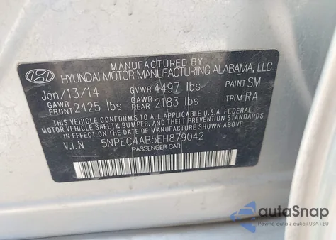2014 Hyundai Sonata Se 2.0T from USA, damaged, VIN 5NPEC4AB5EH879042